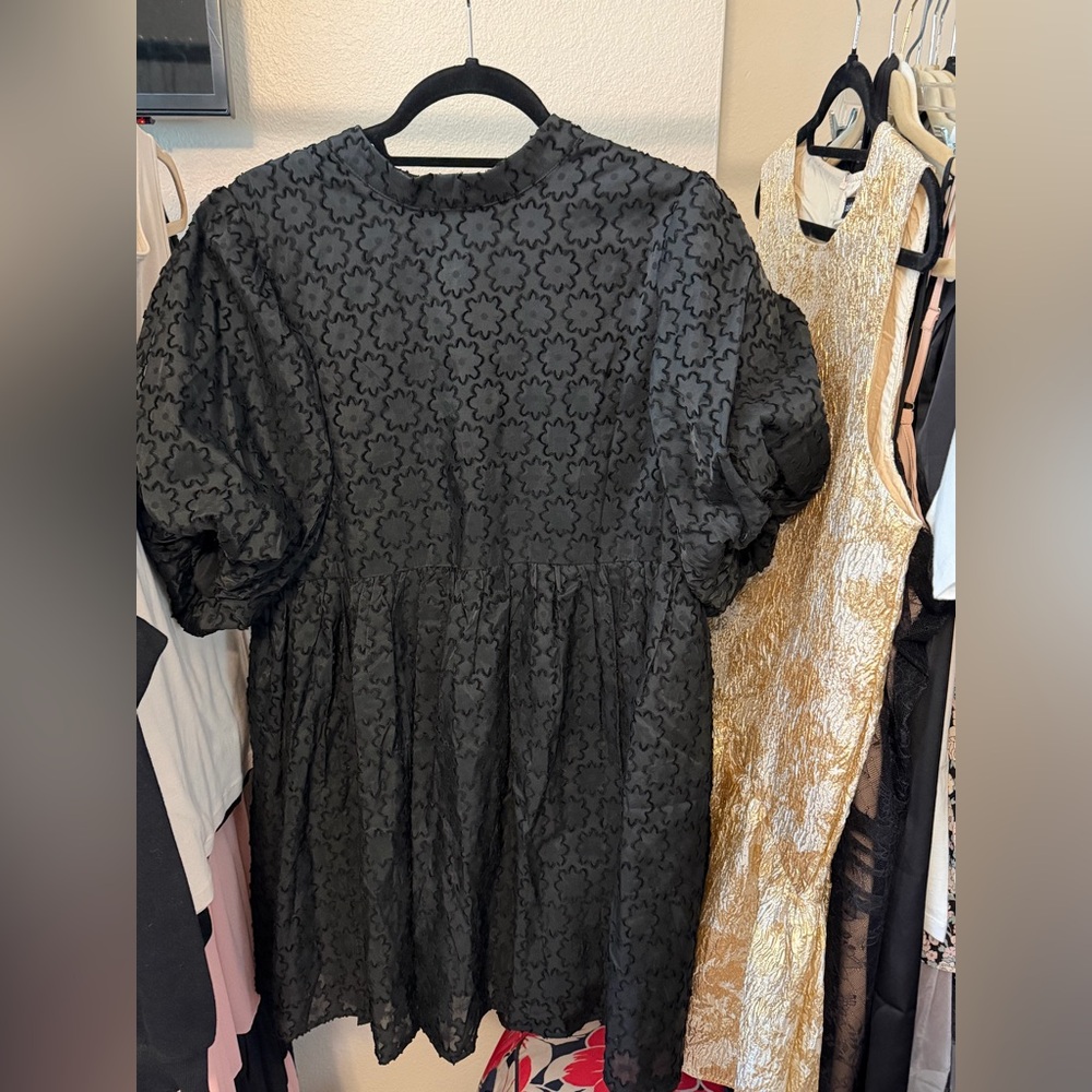 Sister Jane Black Floral Mini Dress oversized look size 12 NWOT